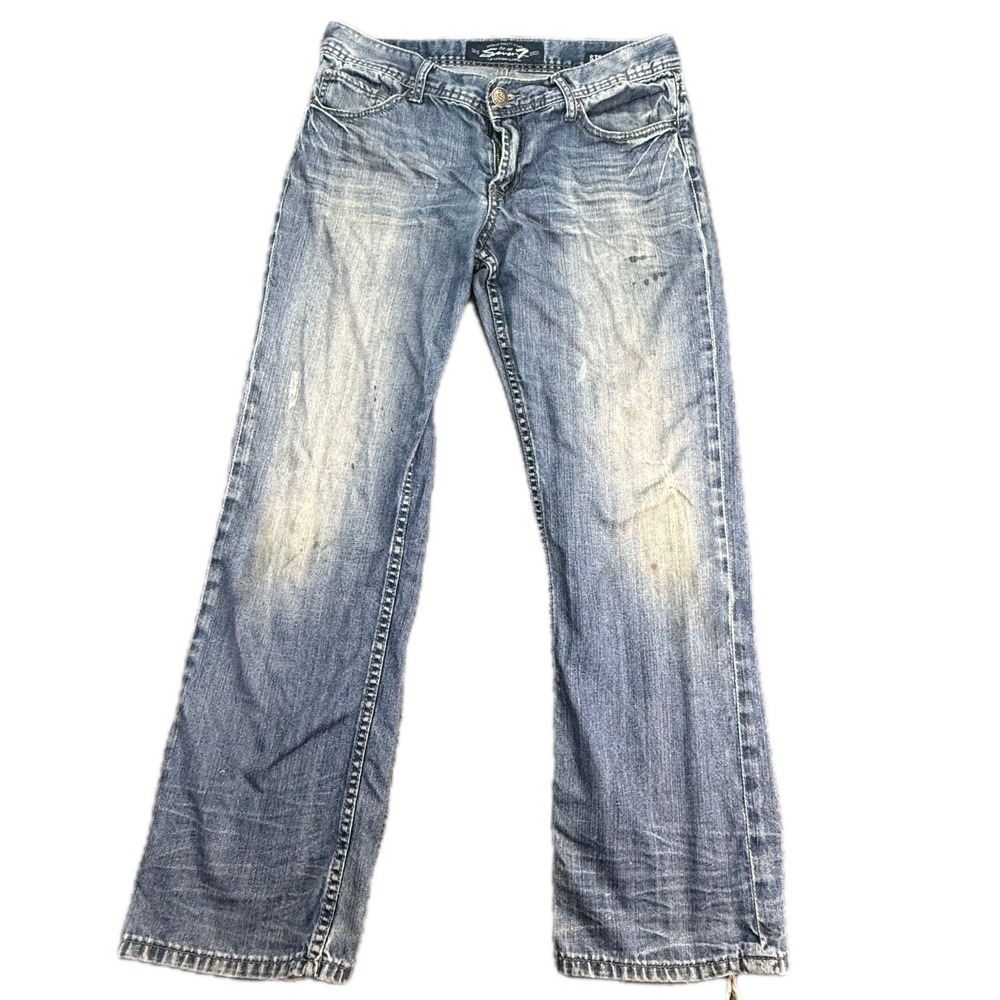 Seven7 Jeans Mens 34 Blue Straight Leg Distressed Faded Denim Pants 34x30